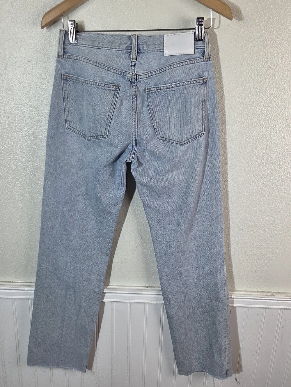 Denim Forum The 90s Joni Lo-Rise Loose Jeans Womens 24 Light Wash Button Fly Raw - Picture 5 of 13